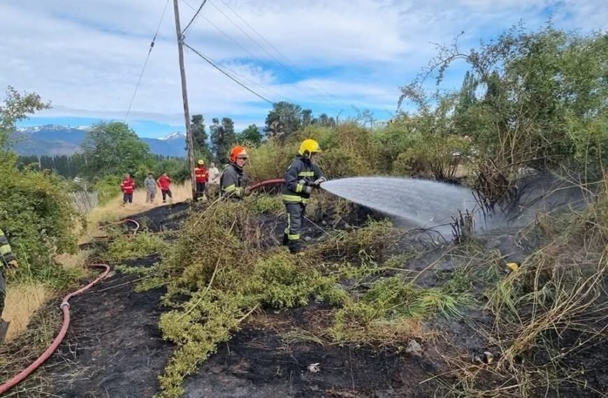 Bomberos controlaron incendio de pastizal bajo tendido eléctrico en El Hoyo