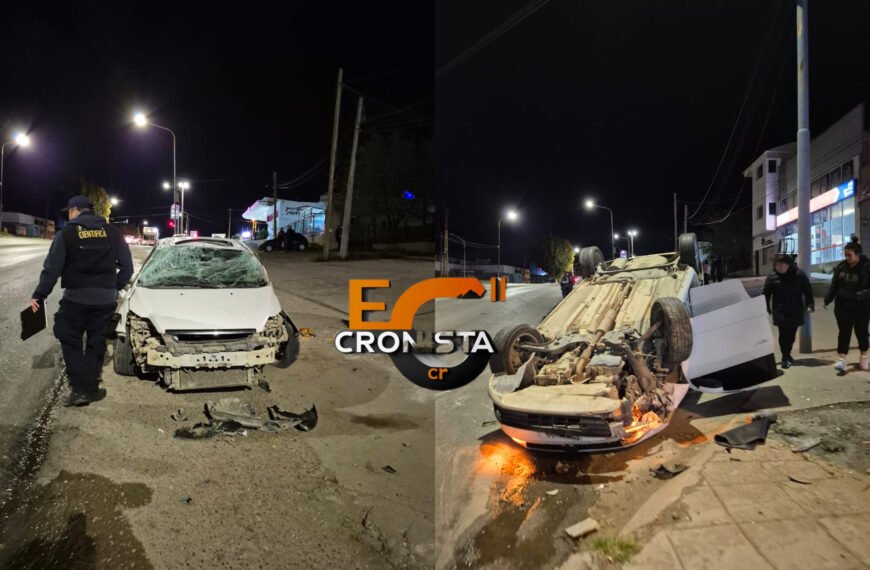 Impresionante choque y vuelco en Avenida Yrigoyen