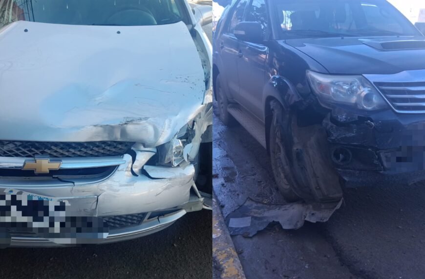 Choque entre un auto y una camioneta sobre avenida Hipólito Yrigoyen: no hubo heridos
